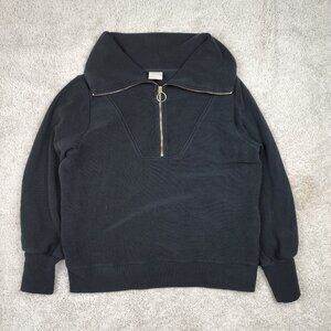 Varley Sweater Womens Size Large L Ribbed Funnel Neck Half Zip Top USA Black EUC